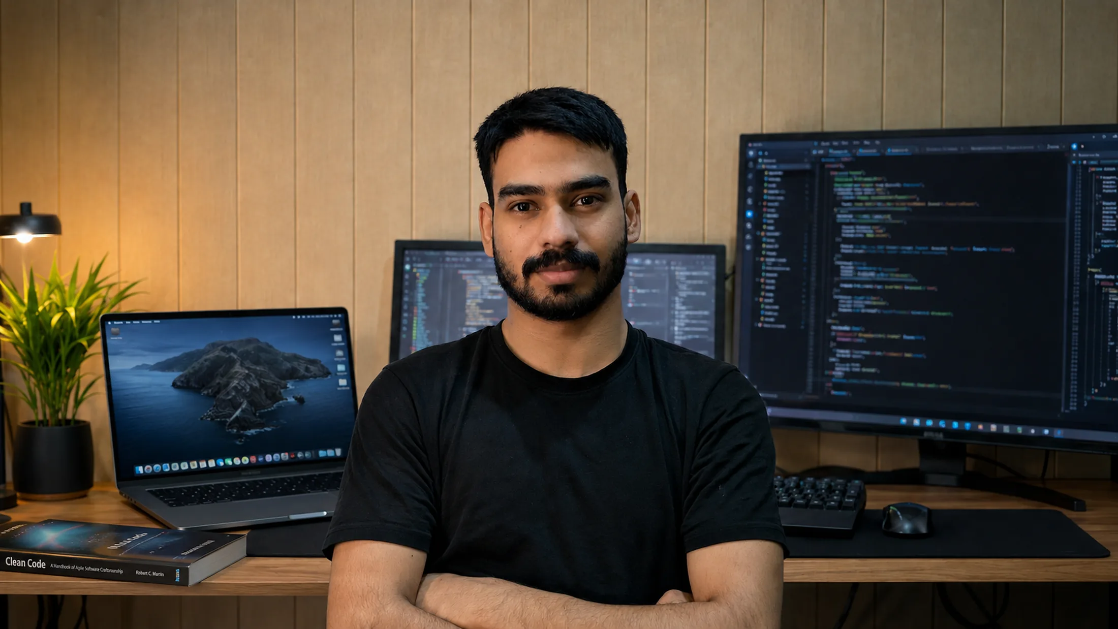 Hamza Tanveer at his development workstation
